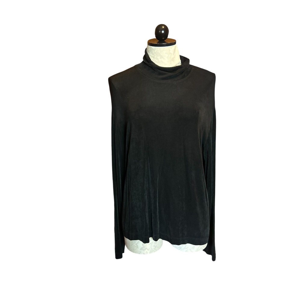 Chicos Travelers VTG Black Mock Neck Long Sleeve Top Size 3 XL Wrinkle Resistant